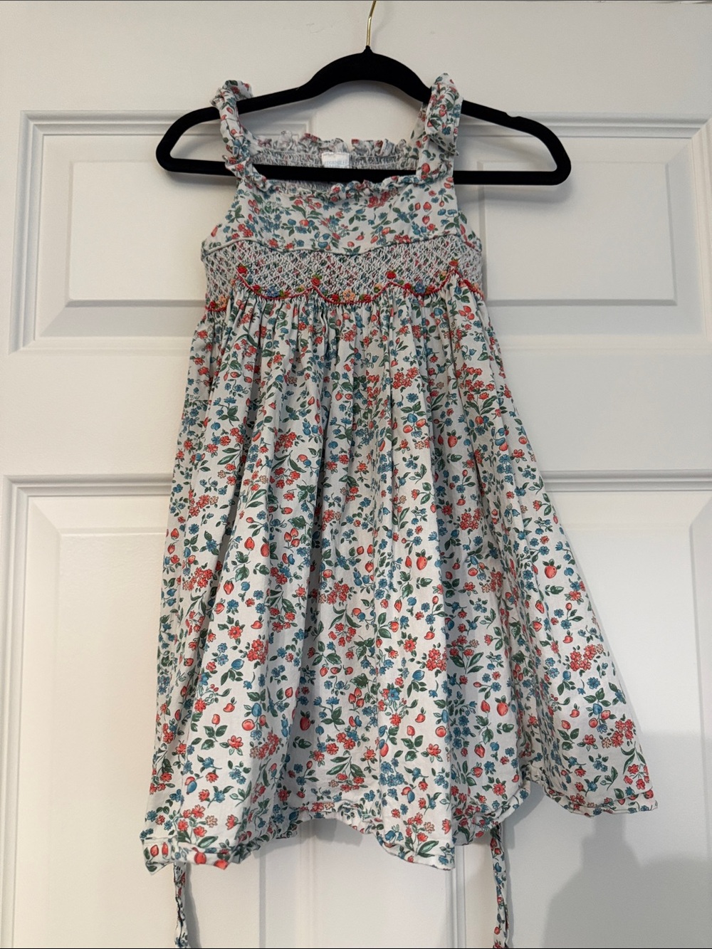 Edgehill Collextion Girls' Floral Smocked Sundress - White with Coral & Teal 4T